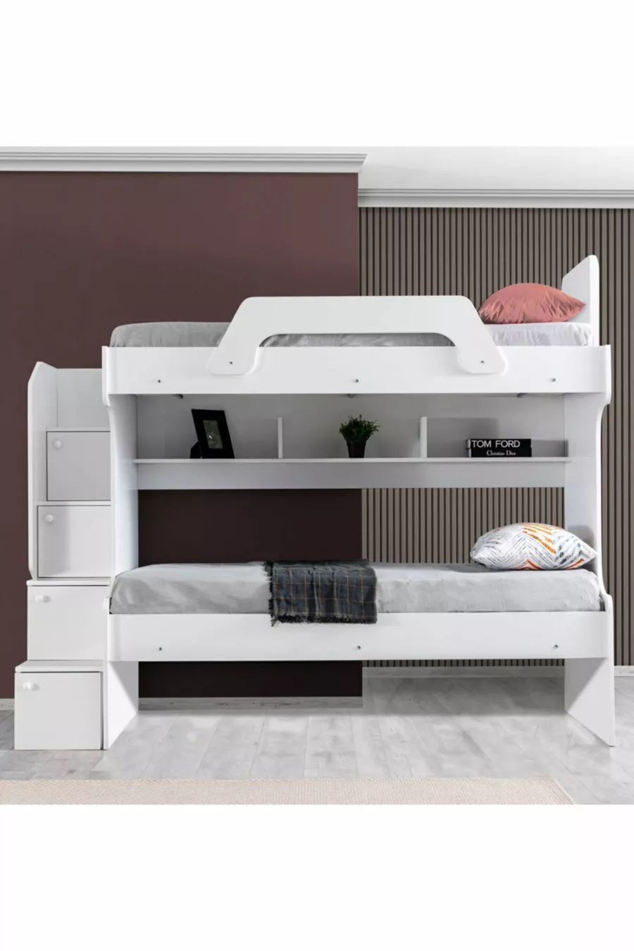 Lits superposés Ranza, Lit superposé Inci 2 pièces - Blanc 2 matelas confort
