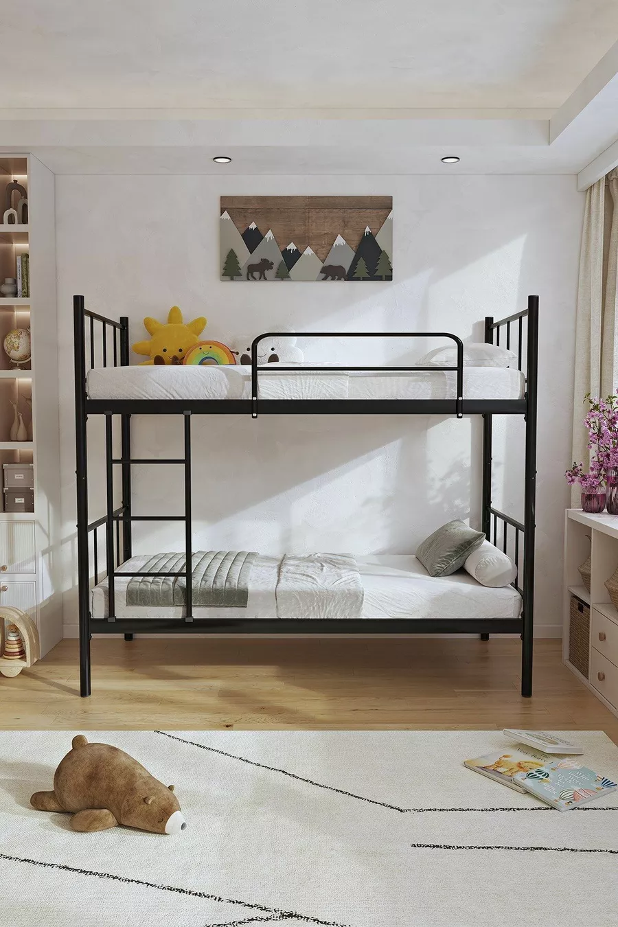 Lits superposés Tekno compatibles avec matelas, métal noir détachable