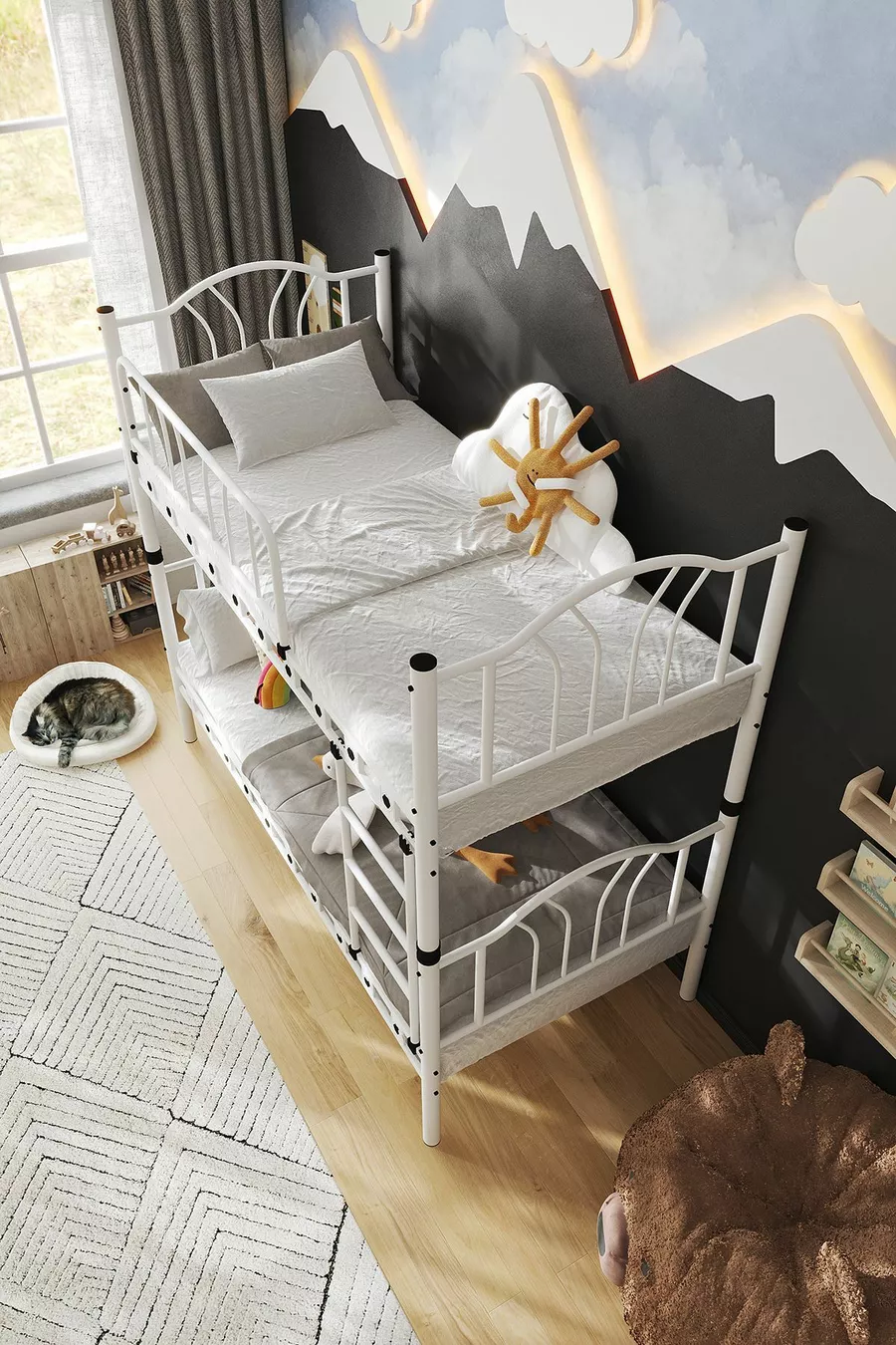 Lit Superposé et Lit Simple en Métal pour Enfants Bella Chambre d'Enfant Blanc