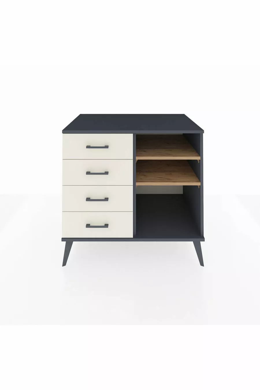 Commode Kronos 2 étagères 4 tiroirs Anthracite-Sapin/Mer de pierre
