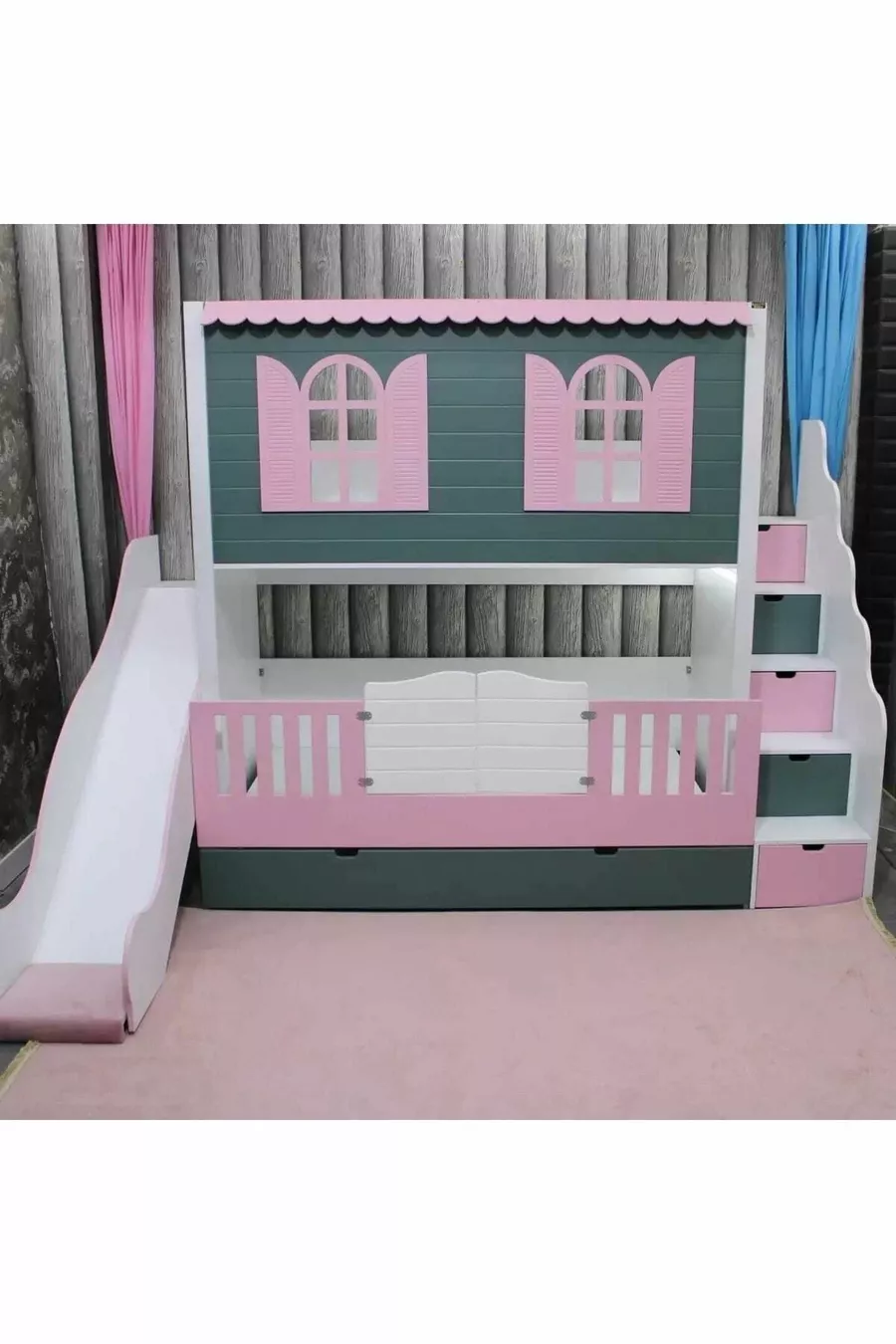 Lit superposé pour enfants avec toboggan Alaçatı