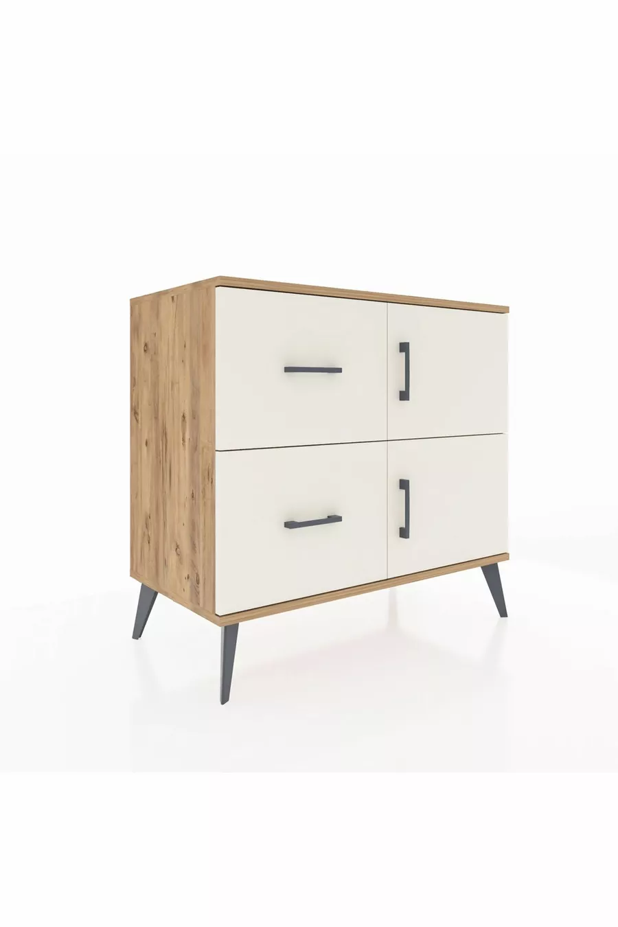 Commode Hyperion à une étagère, 2 tiroirs et 2 portes, pin-jaspe