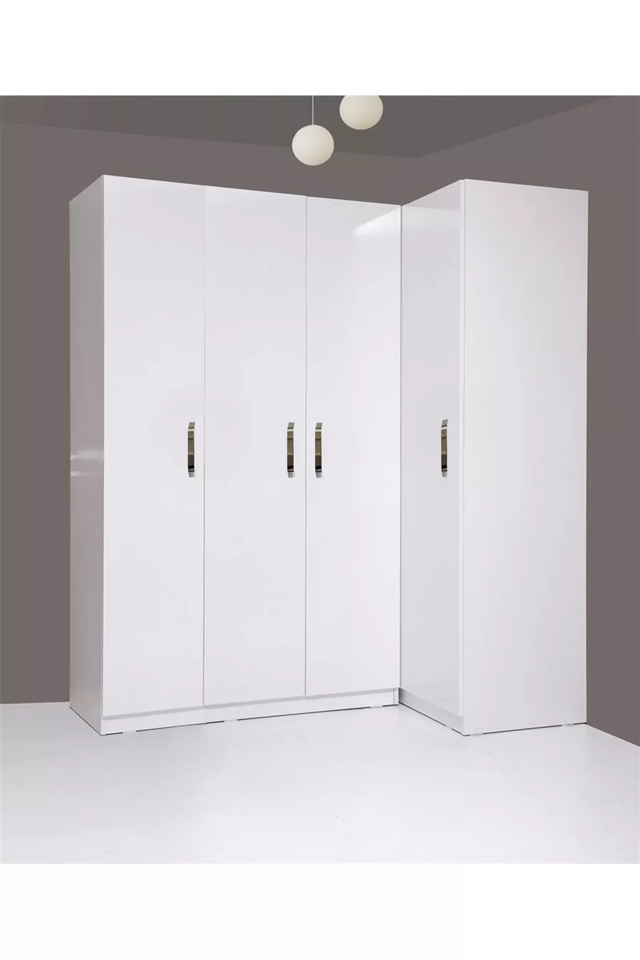 Plus  Stella Armoire d'Angle à 4 Portes 3 Modules - Blanc Brillant