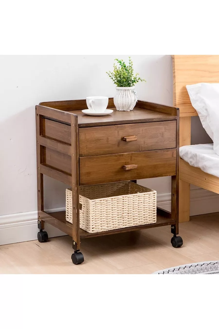Table de chevet en bois massif TerraMove avec 2 tiroirs en pin de 1re qualité