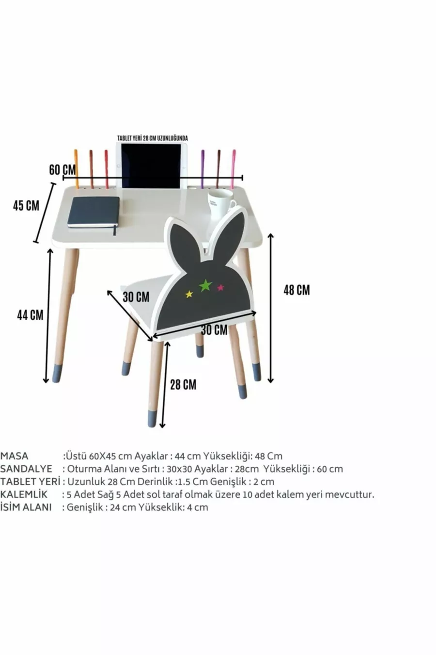 Ensemble Table et Chaise pour Activité Enfant 1, 2-6 ans - Surface avec Espace pour Tablette, Porte-stylo et Fonction Effaçable