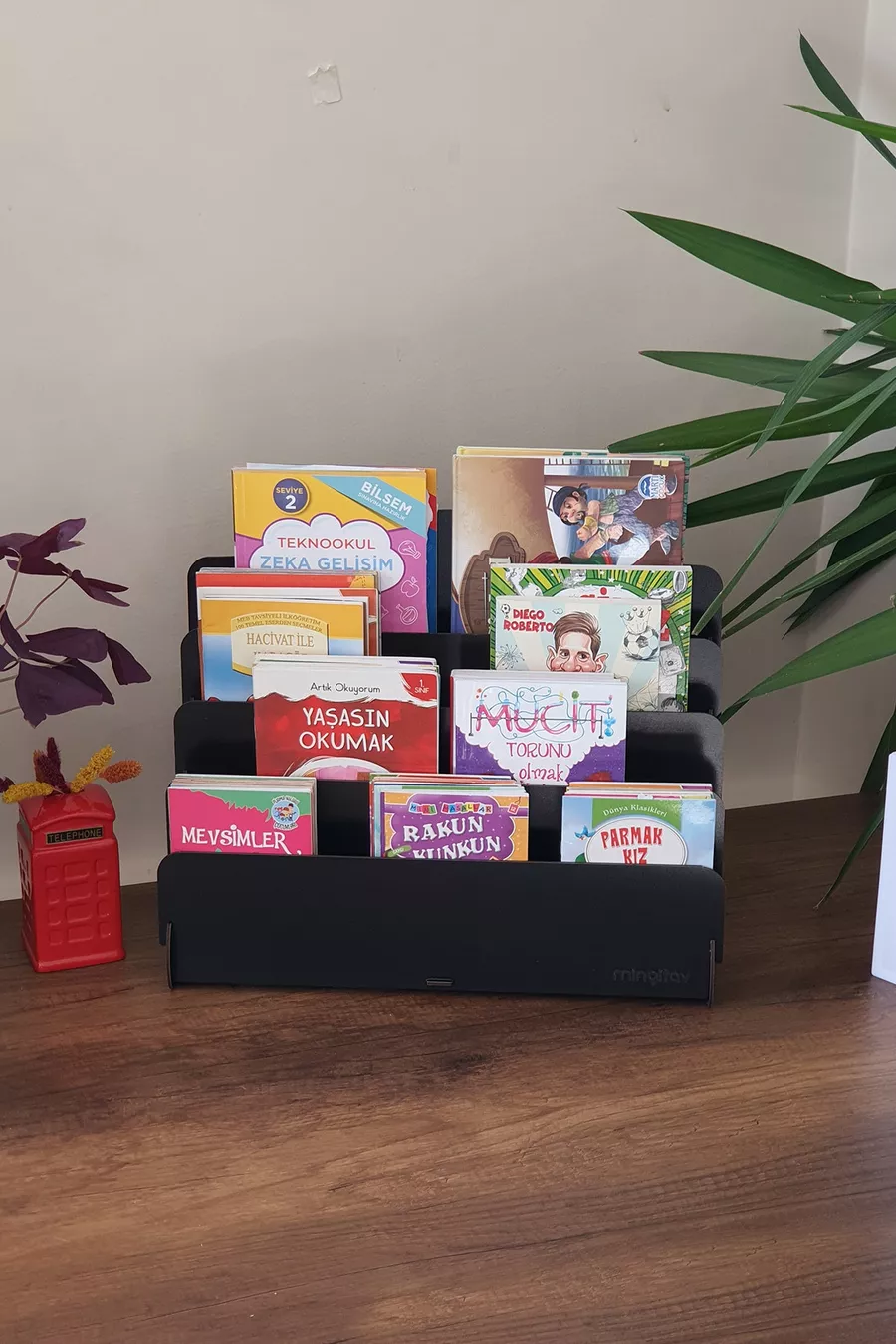 Mini Bibliothèque Montessori Lucky pour Enfants à 4 Étages en Bois, Bibliothèque pour Chambre d'Enfants, Mini Bibliothèque de Bureau