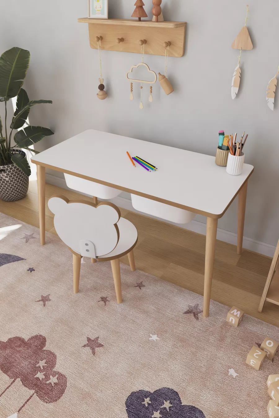 Table d'activités pour enfants avec 1 chaise et tiroir - Panda