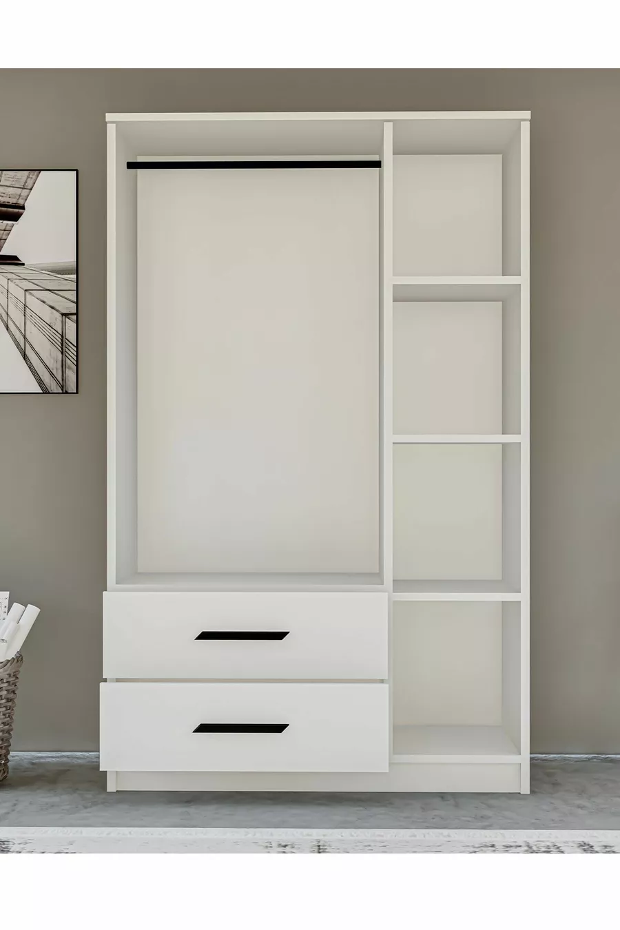 Gm  Modena Armoire Blanche à 3 Portes et 2 Tiroirs avec Poignées Noires