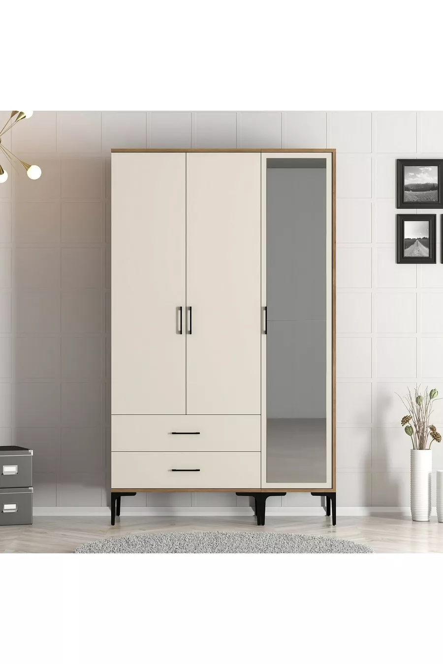 Armoire à trois portes Kumsal Rt - Crème