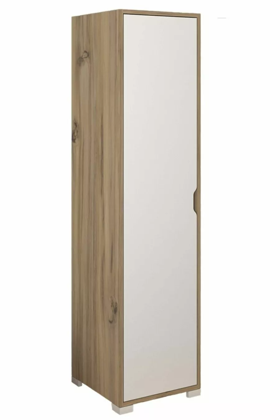 Placard de salle de bain et de vêtements à une porte Nisan  cm en noyer clair et blanc avec 5 étagères - Armoire