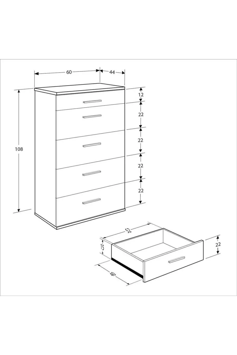 Commode Trendline 5 tiroirs - Chêne Florida cm