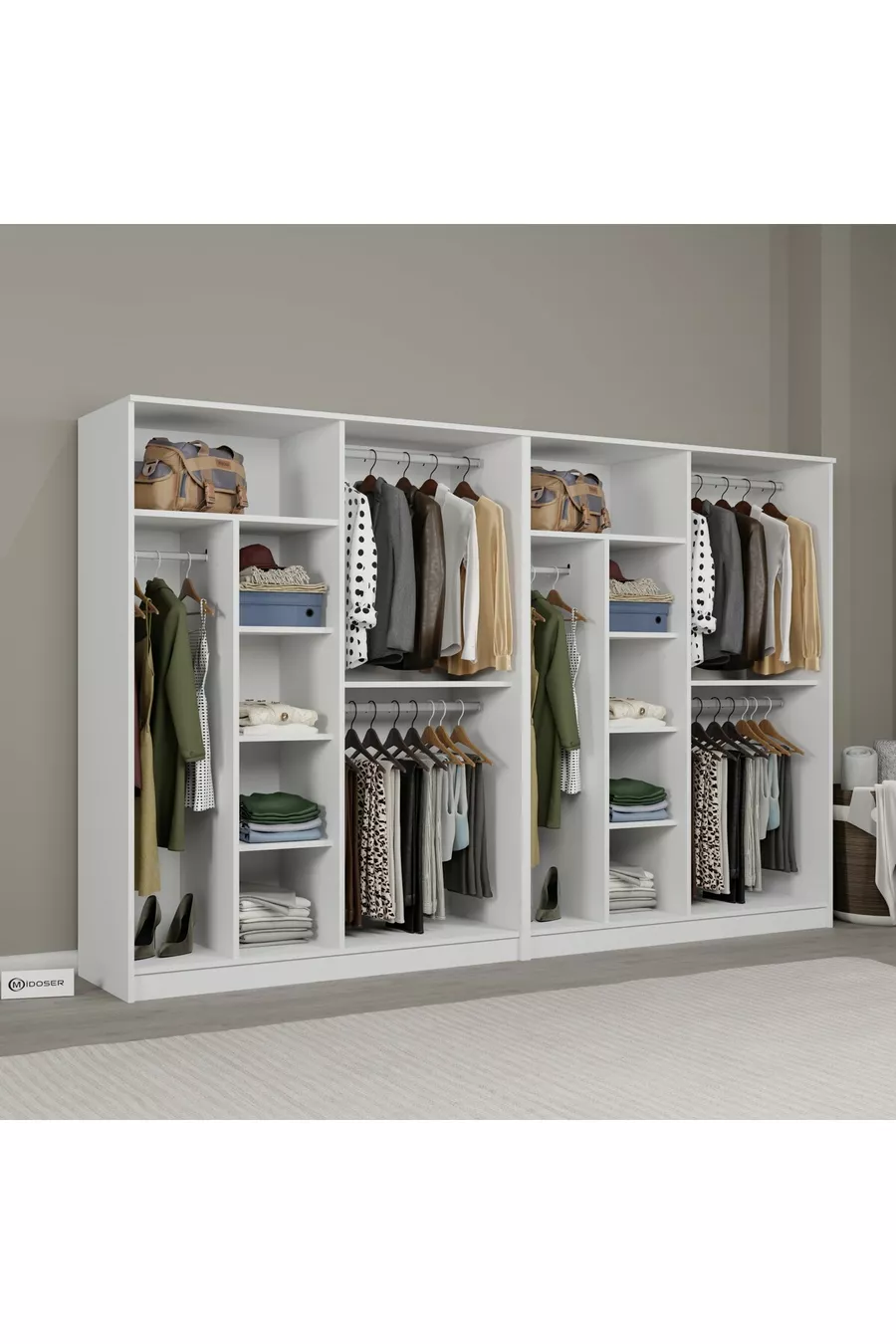 Armoire à vêtements Kardelen Série Mat Blanc 8 Portes  Étagères  cm - ensemble de garde-robe