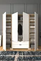 Armoire Nisan Beige clair et blanc à 4 portes et 2 tiroirs - Ensemble de garde-robe