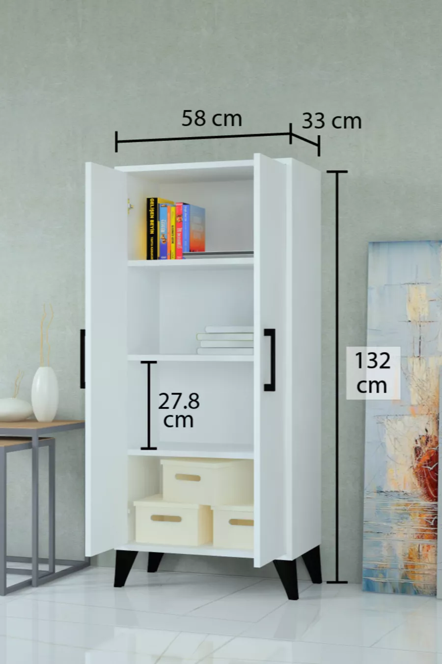 Armoire à deux portes et quatre étagères de  cm