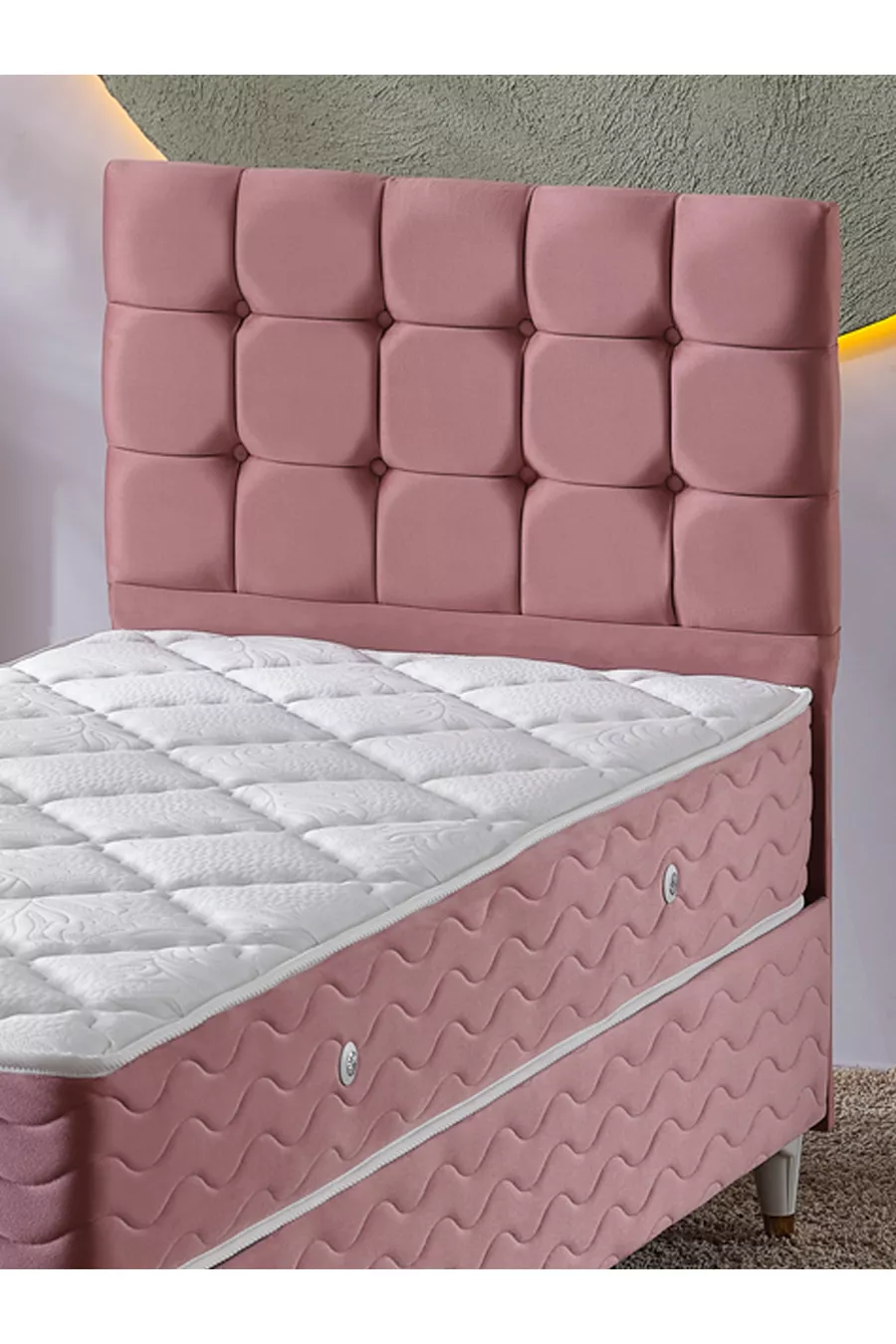 Bengü Ensemble 3 pièces pour lit simple (TÊTE DE LIT + MATELAS) (BABYFACE ROSE)