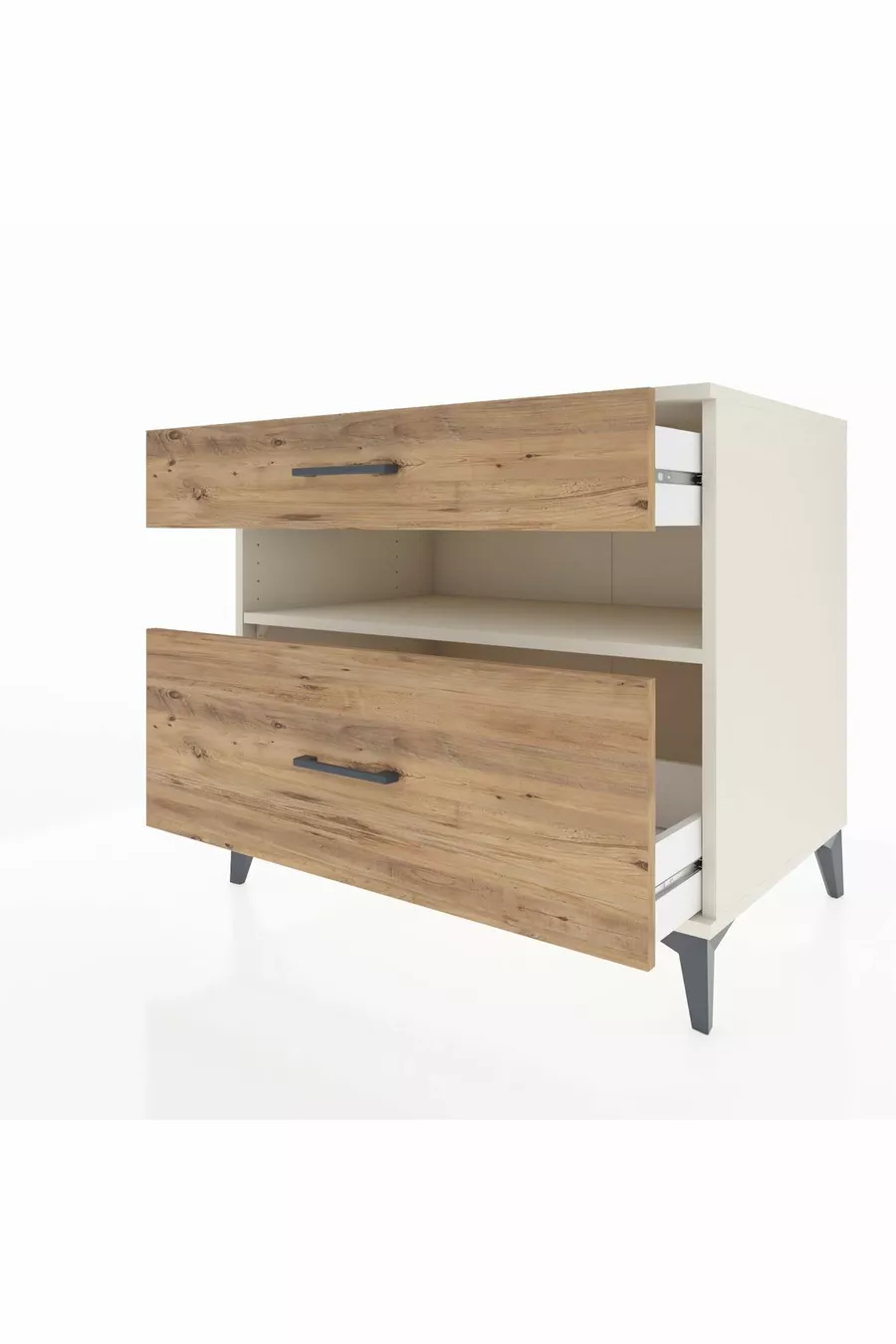 Commode Kronos avec une étagère et 2 tiroirs, Pierre de Lune-Pin