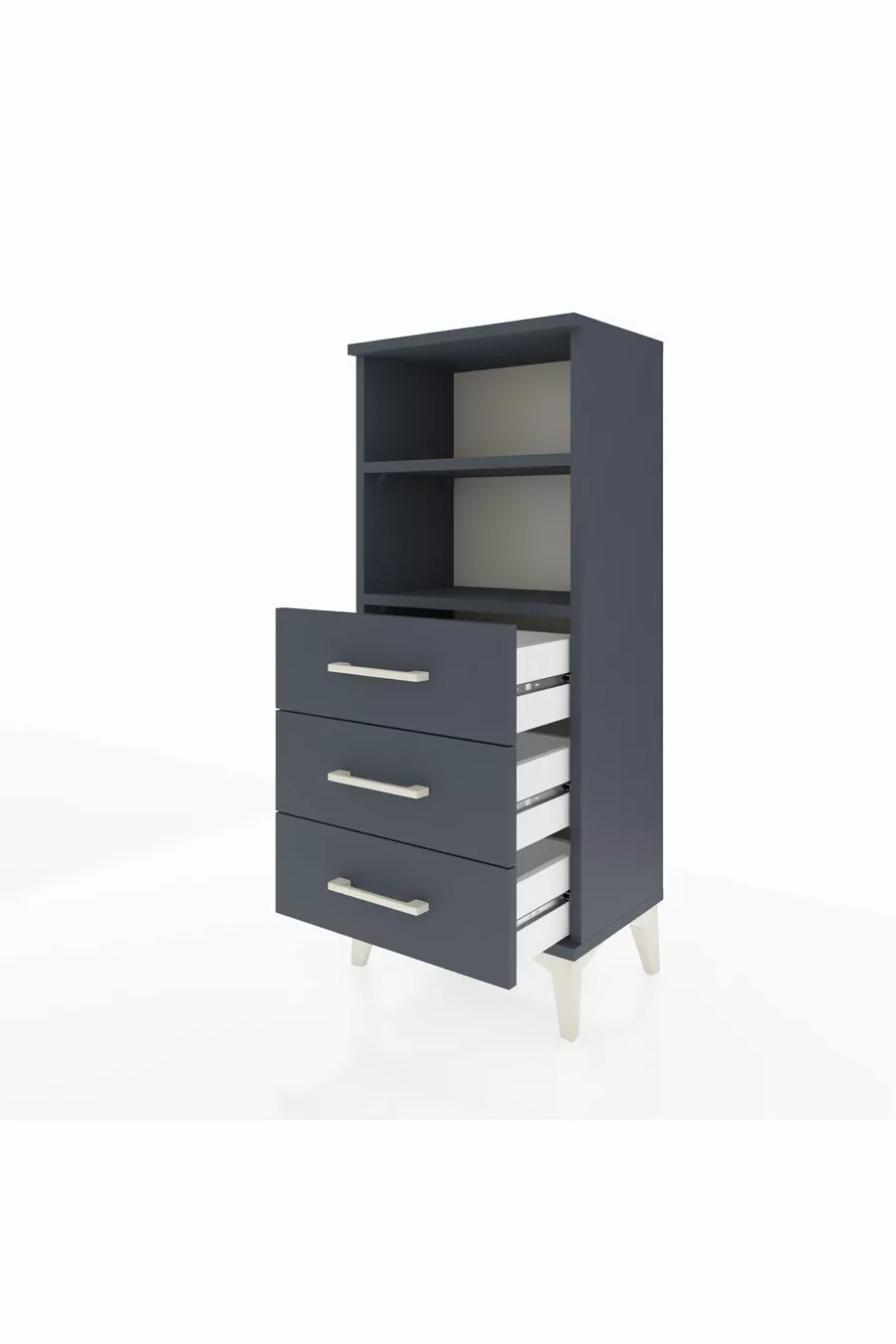 Chevet Arges avec 2 étagères et 3 tiroirs Anthracite-Anthracite