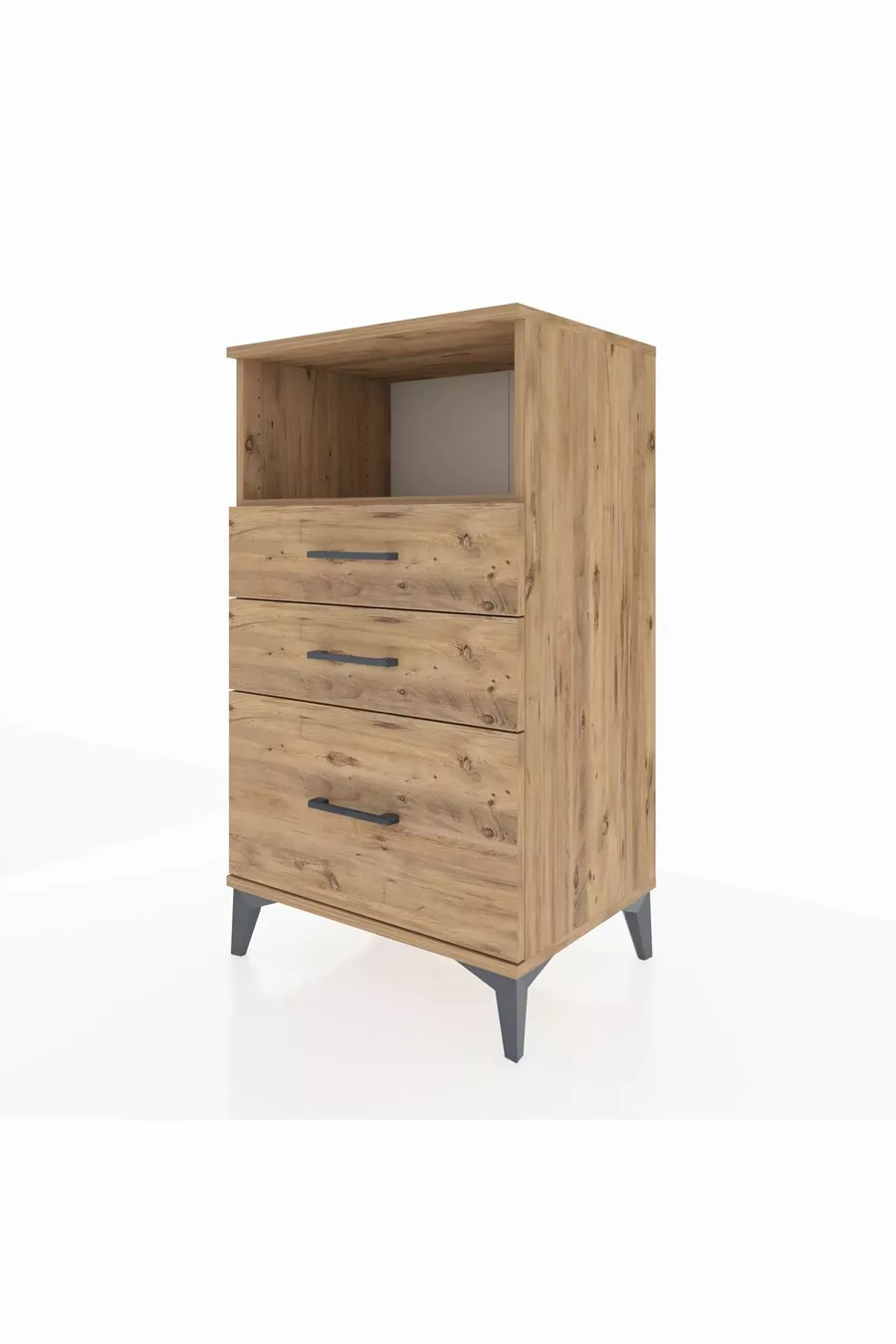 Table de chevet Hyperion avec une étagère et 3 tiroirs en pin-pin