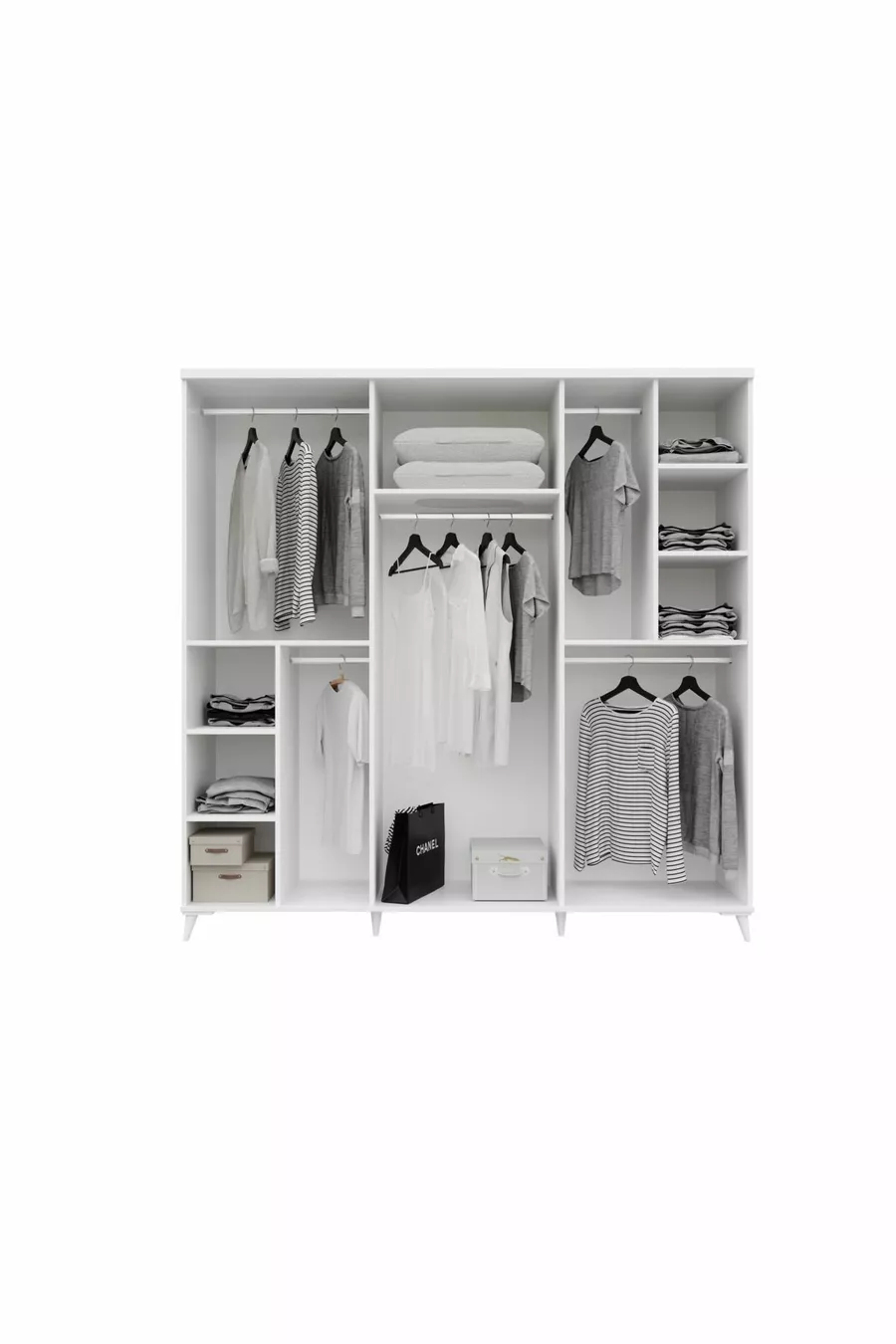 Ensemble de chambre à coucher complet en MDF avec 6 portes, blanc, avec sommier Paris