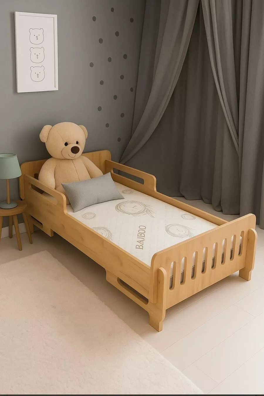 Lit bébé-Lit pour bébé-Lit de sol pour enfant-Lit de sol pour bébé-Lit-Lit-MDF-Noisette