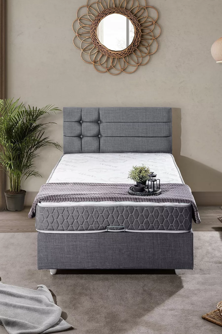 Ensemble tête de lit et sommier simple Vienna Gris