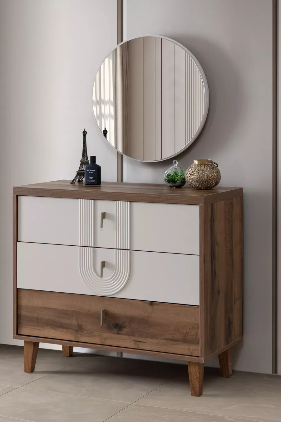 Ensemble de Chambre d'Adolescente Megan - Armoire à 4 Portes, Bureau, Commode, Bibliothèque, Table de Chevet
