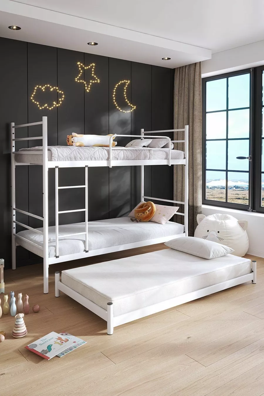 Lit superposé Trend avec couchette, compatible pour 3 personnes, lit en métal blanc