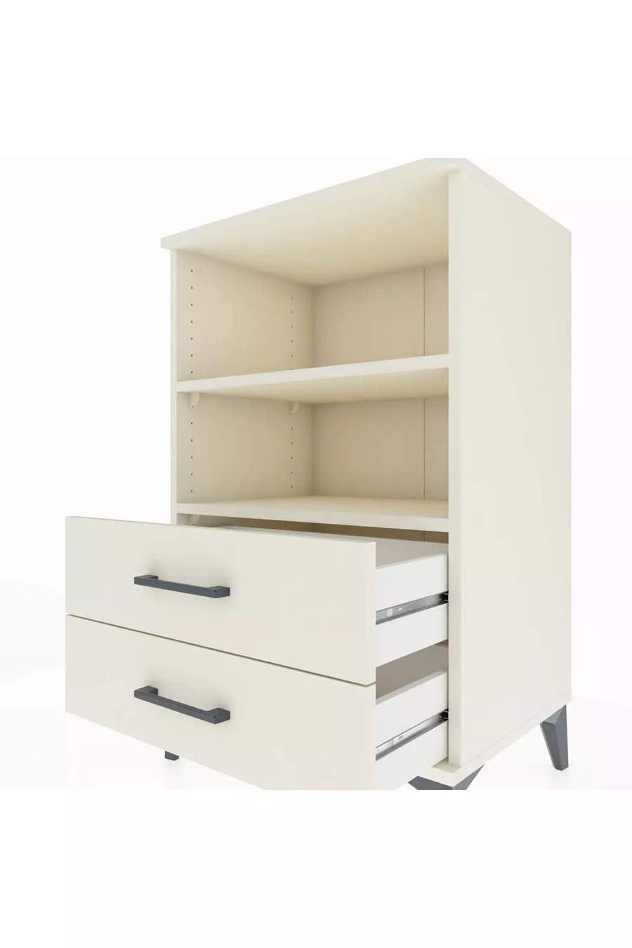 Table de chevet Hyperion avec 2 étagères et 2 tiroirs, couleur quartz