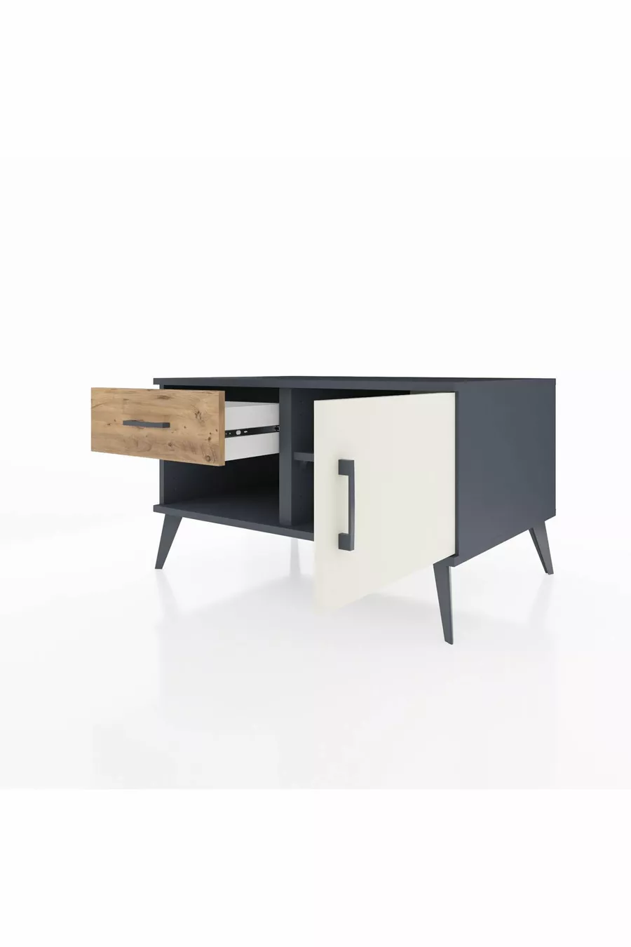Commode Kronos avec une seule étagère, un tiroir et une porte, anthracite-pierre de lune/pin