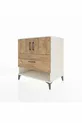Commode Kronos avec 2 étagères, 1 tiroir et 2 portes, Pierre de Lune-Sapin