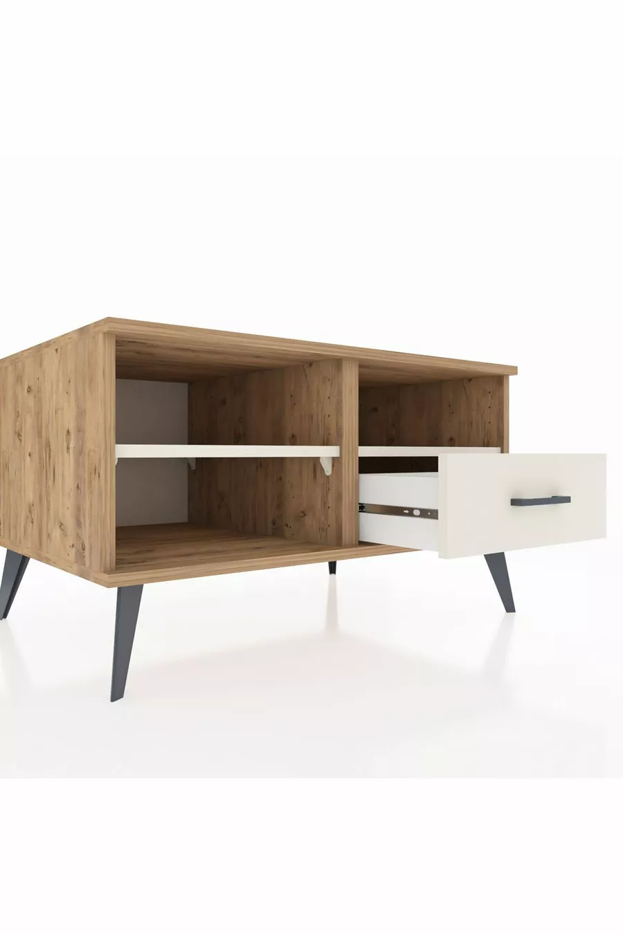 Commode Kronos 2 étagères 1 tiroir Pin-Pierre de lave