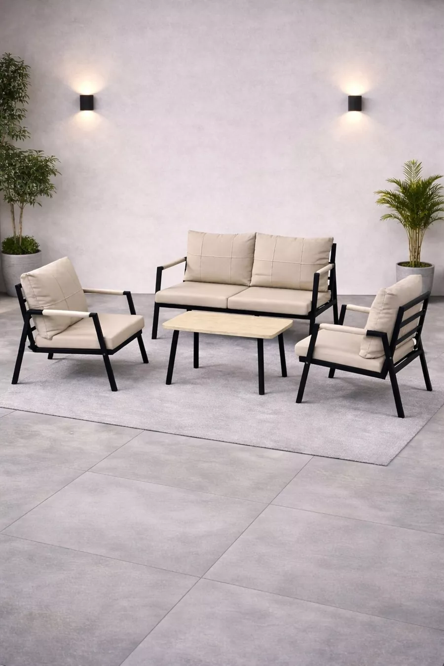 DREAM Balcon, Ensemble de Jardin, Café, Canapé en Métal, Ensemble de Canapés, Mobilier de Jardin, 2+1+1 avec table(s)