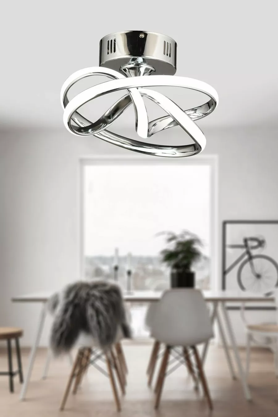 Suspension LED plafonnier moderne en métal chromé modèle Vino Riserva pour salon, cuisine, séjour, chambre à coucher