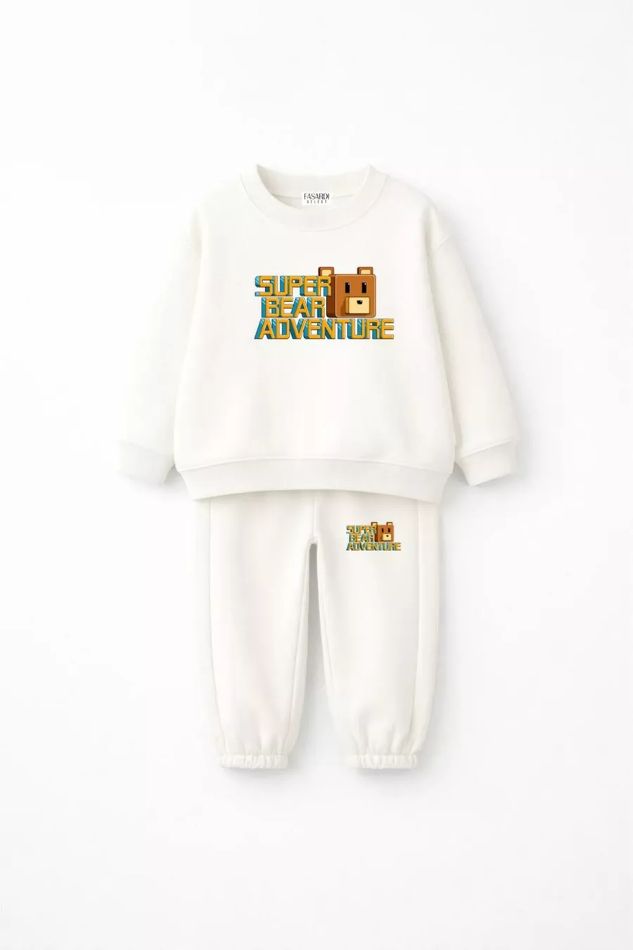 Super Bear Adventure Ensemble de survêtement unisexe pour enfants, oversize avec impression Super Ours, sans molleton