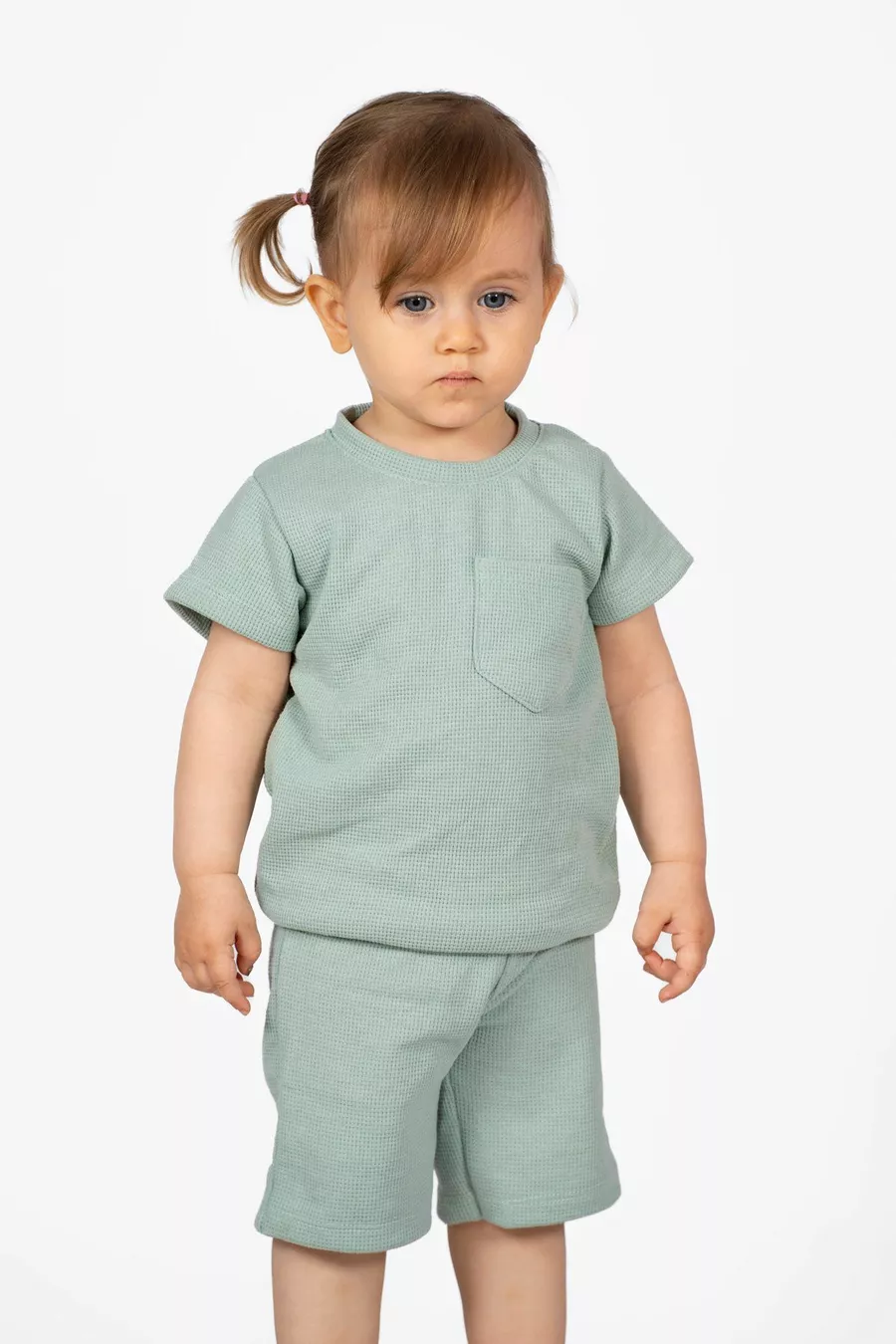 Ensemble d'été 2 pièces en tissu gaufré en coton avec détails de poche