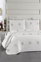 Housse de lit double 3 pièces en chenille brodée Gardenlove, couleur crème