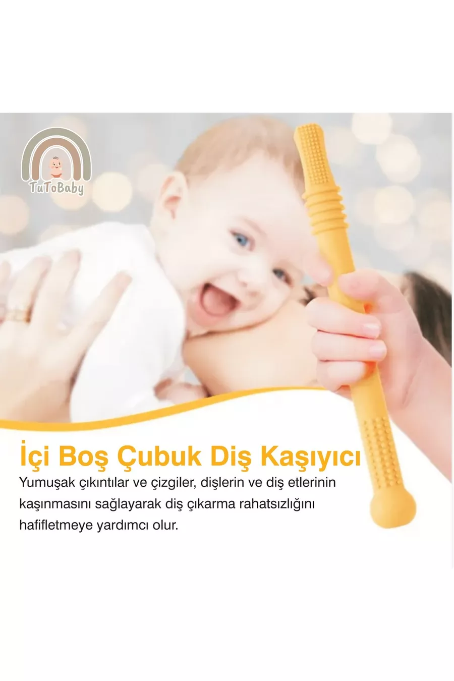 Suceur de dent pour bébé en silicone (hochet-tube à mâcher-paille) 2 hochets 1 brosse