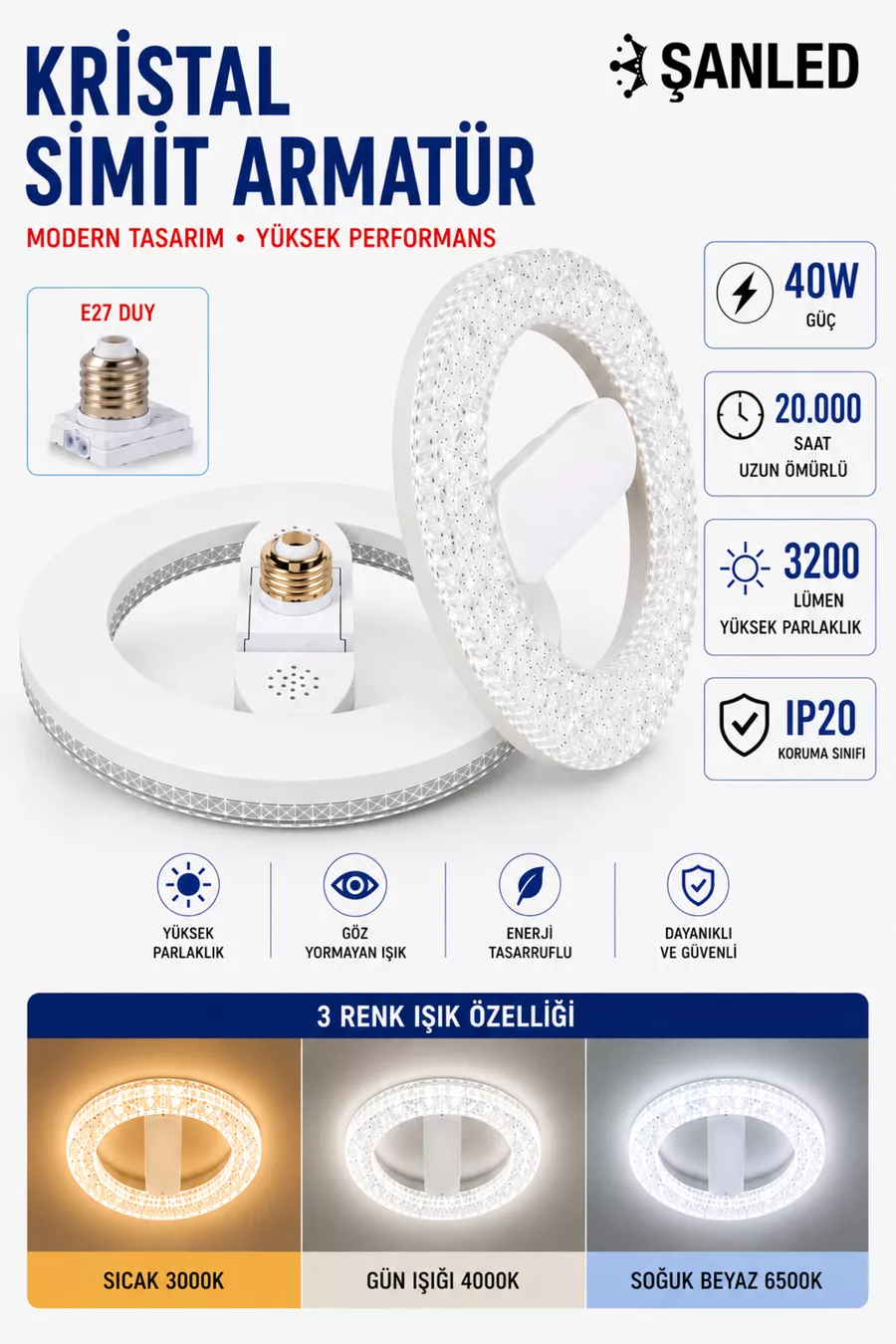 Modèle de W Simit KRISTAL Économique Ampoule LED Torche  Lumière Blanche - Disponible en  pièces