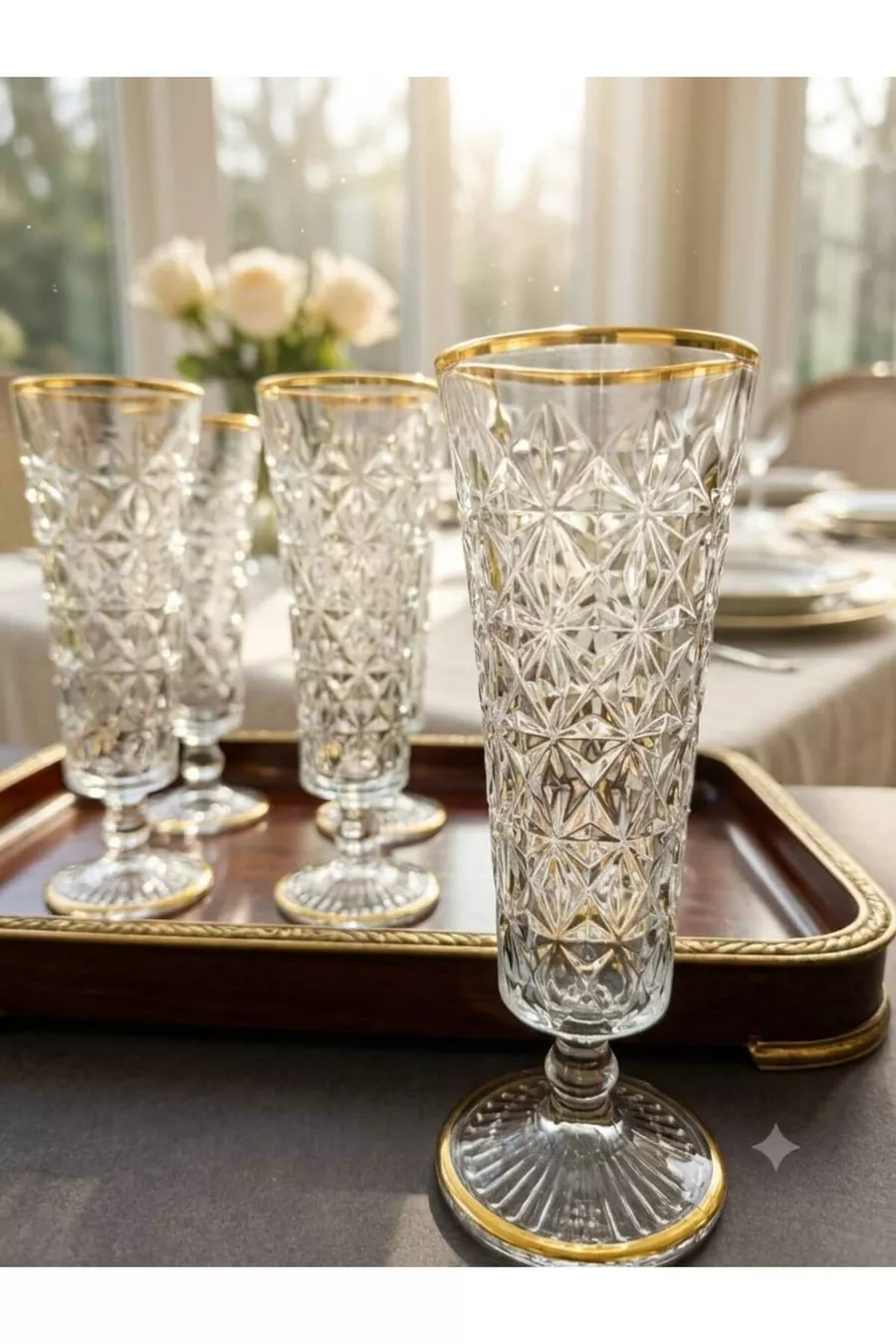 Ensemble de 6 verres à pied avec détails en or cristal pour café/létre/boissons/acier/eau/cocktail* ml